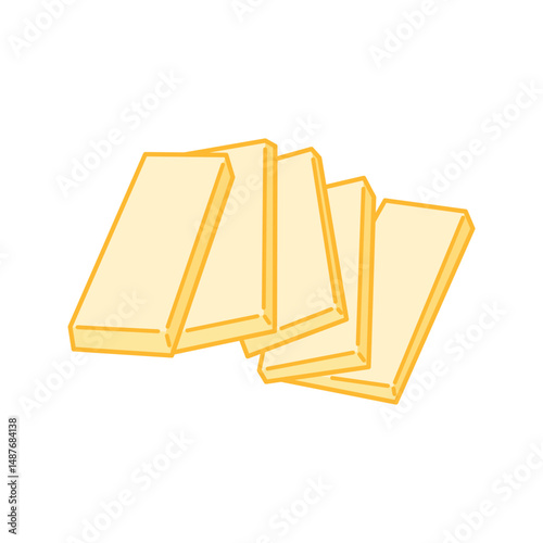 Multiple flat butter slices layered with dynamic tilt.