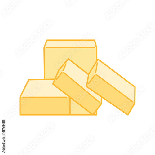 Tall butter block paired with two slices leaning outward.