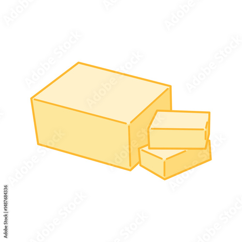 Side-angled butter block with two front slices slightly pushed out.