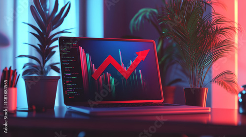 Coins and rising arrows represent positive signals from the market