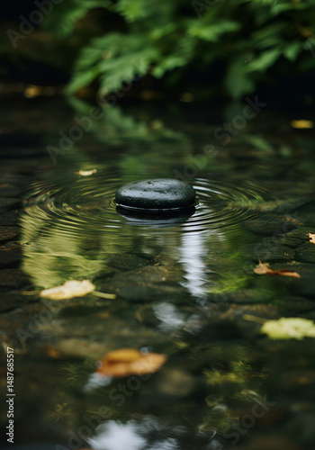 Still water, dark stone, nature's peace
