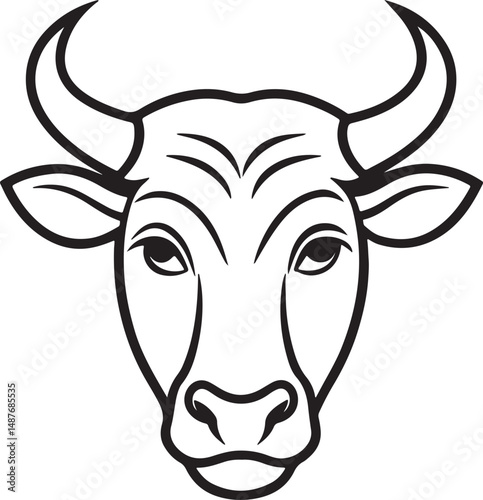 golden bull head line art, black outline, vector and illustration, coloring book page line art drawing