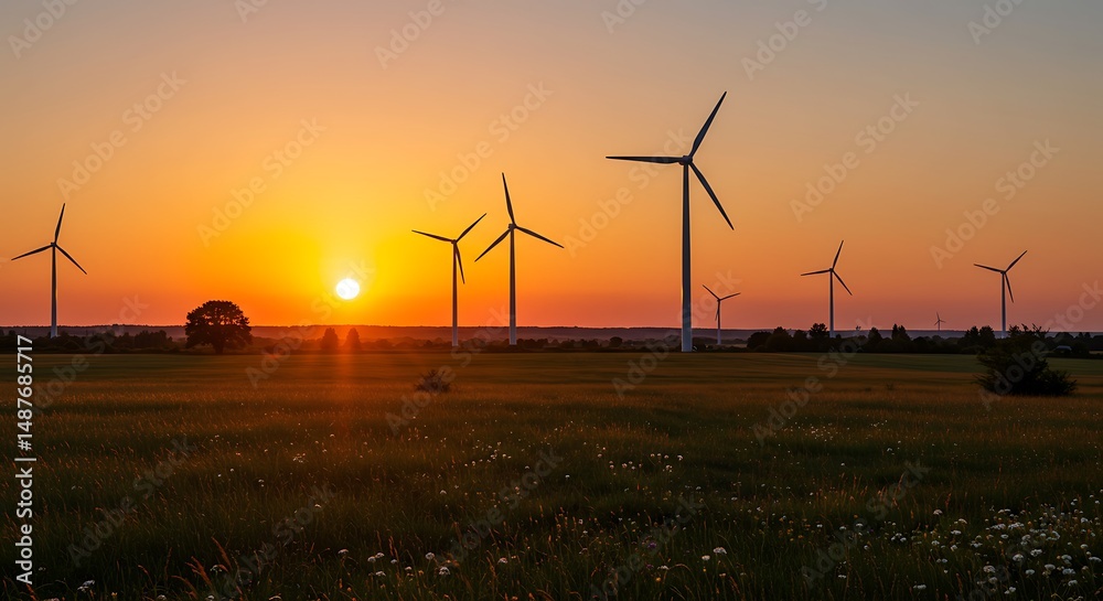Obraz premium Wind Turbines at Sunset