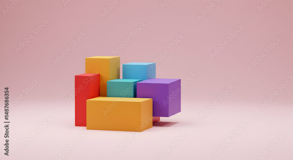 Fototapeta premium abstract, colorful, cubes, Abstract Colorful Cubes on Pink Background