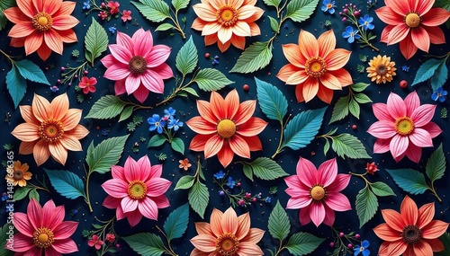 Intricate floral pattern, repeating seamlessly , repeat, textile