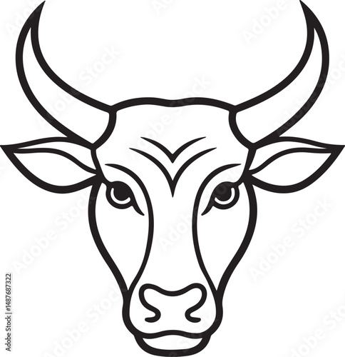 golden bull head line art, black outline, vector and illustration, coloring book page line art drawing