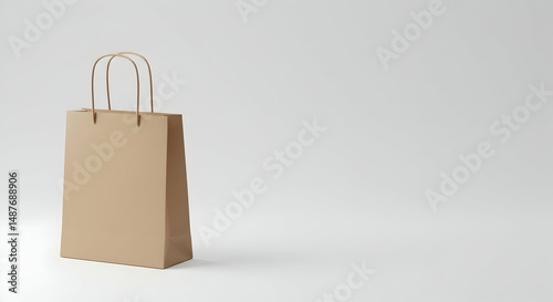 paper bag,  shopping bag,  gift bag, Beige Paper Shopping Bag on White Background