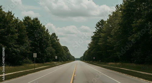 road,  country road,  highway, Serene Country Road Lined with Trees