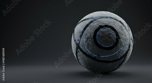 futuristic,  sphere,  stone, Futuristic Stone Sphere with Glowing Lines