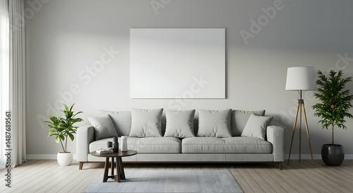 living room,  interior,  modern, Modern Living Room Interior with Blank Canvas Mockup