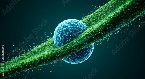 abstract,  cellular,  structure, Abstract Cellular Structure Green and Blue Spheres Connected by Particles