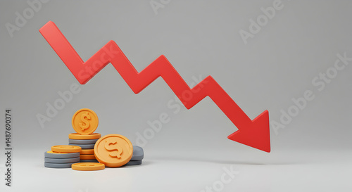 falling arrow,  down arrow,  red arrow, Falling Prices, Economic Downturn, Financial Crisis Concept
