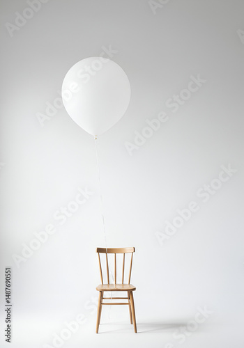 White balloon above wooden chair