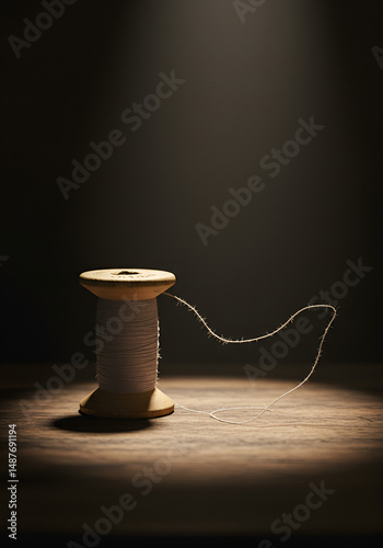 Wooden spool of thread, spotlight