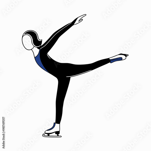 Figure skater performing an elegant pose on ice rink in minimal style  