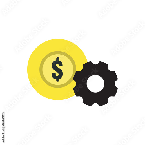 Icon combining dollar coin and gear, representing investment strategy, financial growth, and business operations. Useful for fintech, banking, or economic presentations.