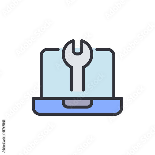 Stylized Laptop And Wrench Icon Representing Technical Assistance Services
