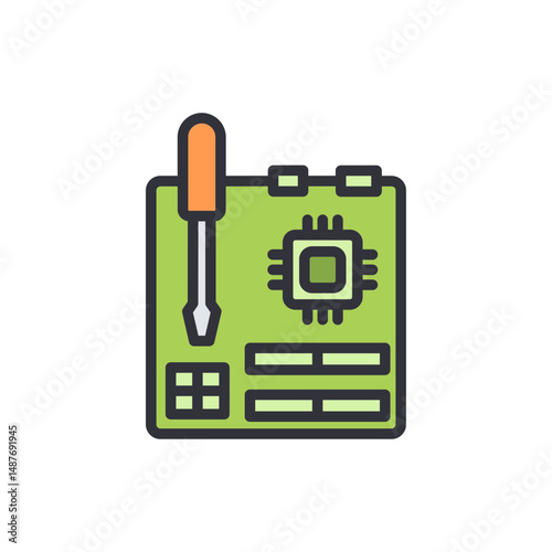 Computer Motherboard Repair Concept With Screwdriver On Transparent Layer