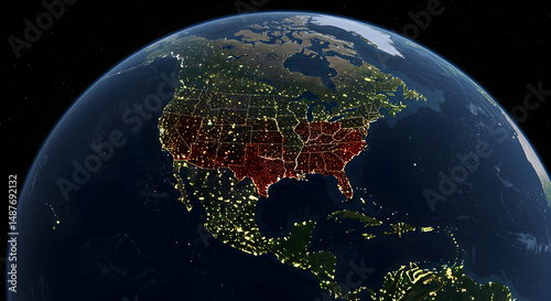 North America,  United States,  USA, North America at Night from Space