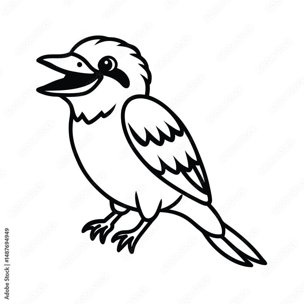 Naklejka premium laughing kookaburra line art sketch