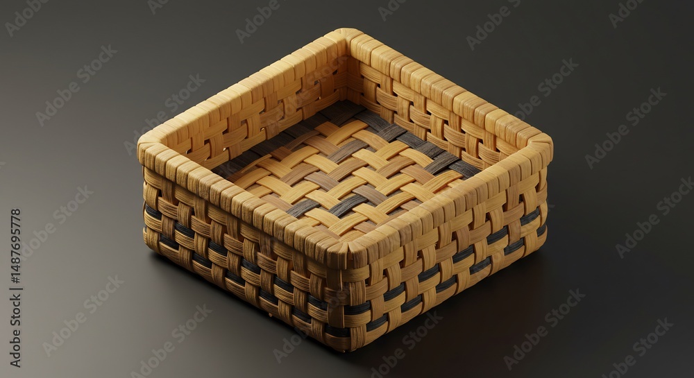 Obraz premium Woven Basket Container on Dark Background for Home Decor