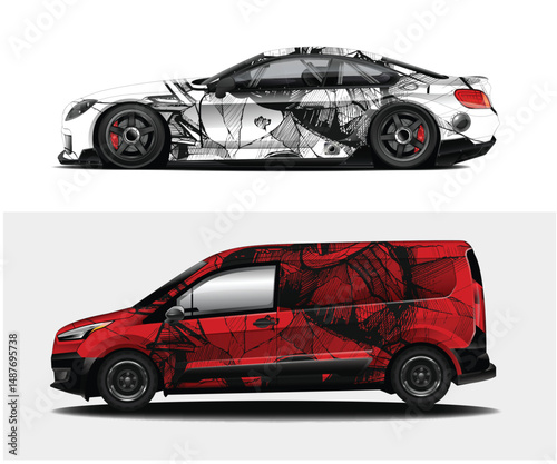 Abstract Sketch Car and Van Wraps Design Templates
