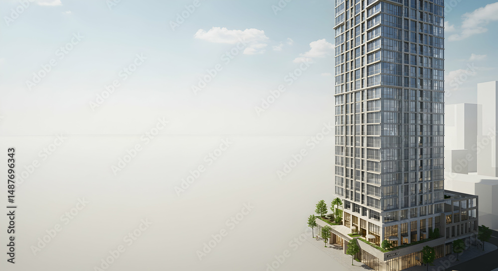 Obraz premium skyscraper, highrise, building, Modern High-Rise Building Exterior with Minimalist Design
