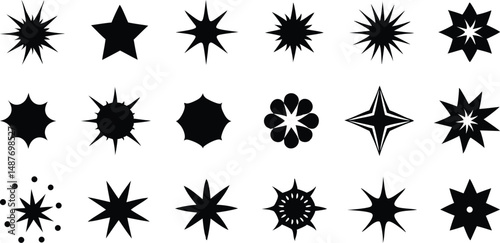 Shine star sparkle vector set. Sparkle star icons collection. Shine icon. Decorative twinkle and bursts forms, abstract shining flash symbols shapes, geometric graphic elements