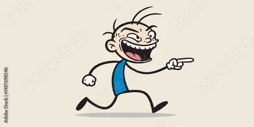 Vector Cartoon of Crazy Stick Figure Man Laughing and Pointing at Viewer