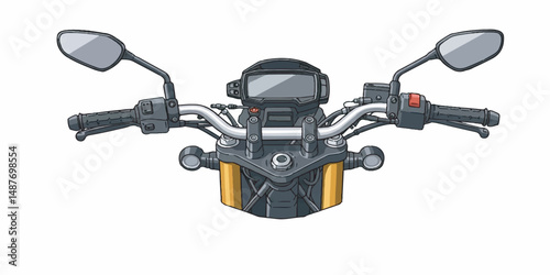 Motorcycle Handlebar Vector Illustration, Detailed Steering Wheel Design