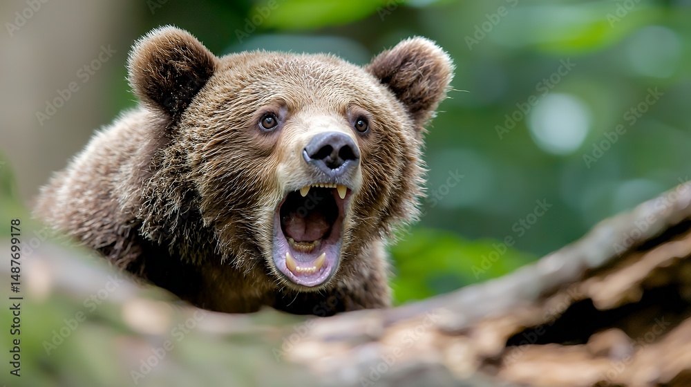 Obraz premium Brown Bear Roaring in Forest
