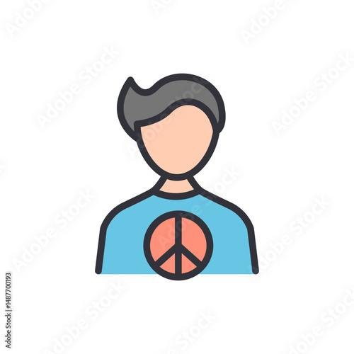 Stylized Person With Peace Sign Icon In Pastel And Rounded Design