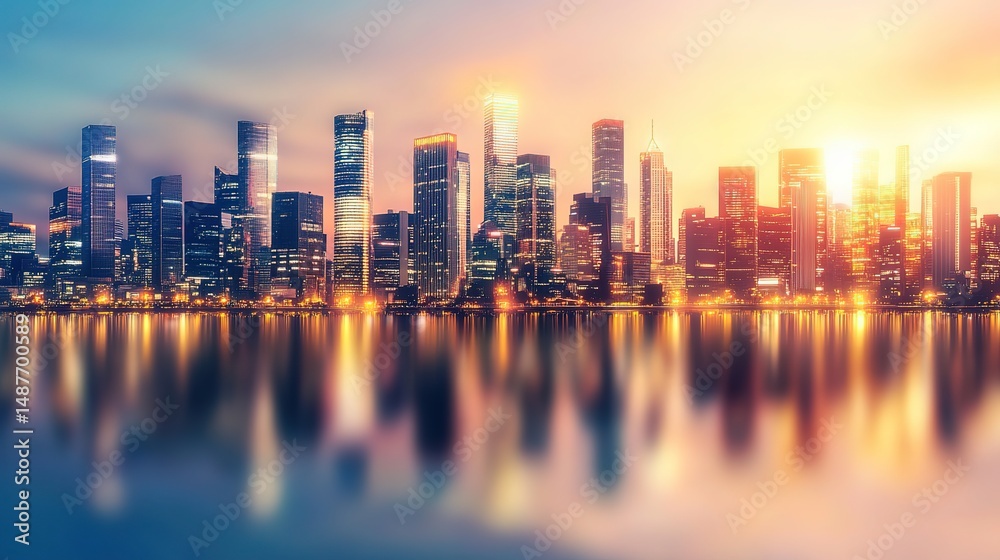 Fototapeta premium Futuristic cityscape with glowing neon lights and geometric architecture, embodying a vision of advanced urban harmony.