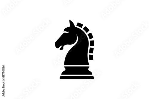 Black chess knight piece strategy game icon vector