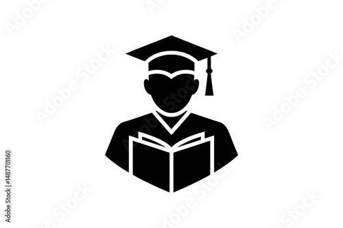 Graduation student reading book education icon vector