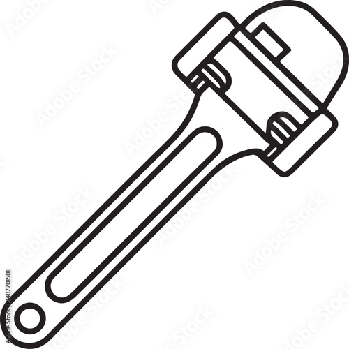 industrial pipe wrench line art, black outline, vector and illustration, coloring book page line art drawing