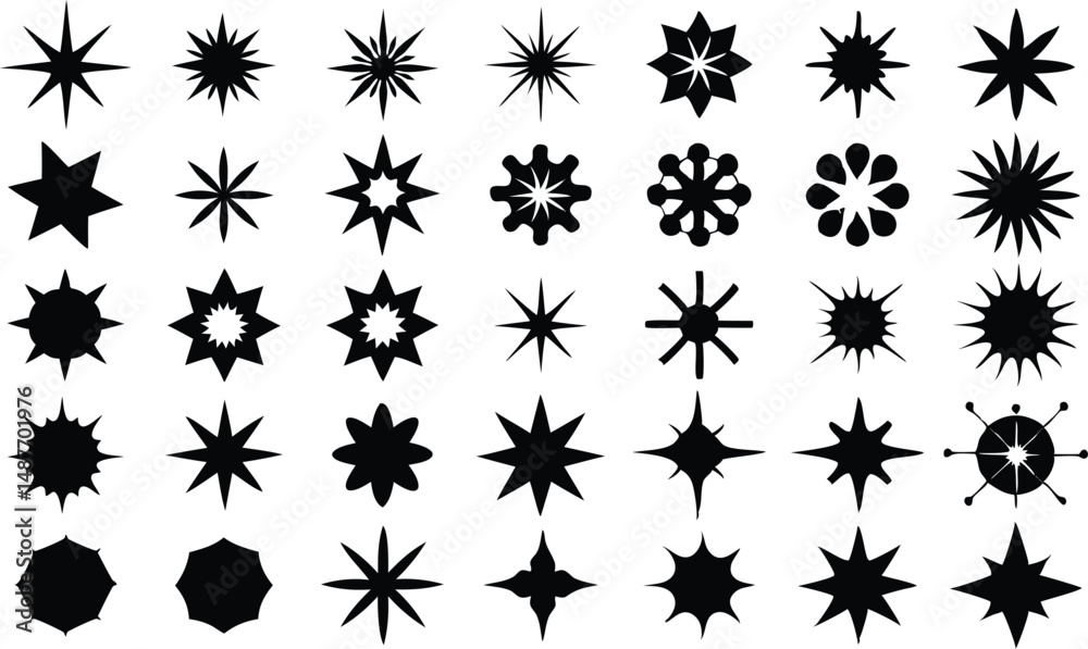 Shine star sparkle vector set. Sparkle star icons collection. Shine icon. Decorative twinkle and bursts forms, abstract shining flash symbols shapes, geometric graphic elements Shine star sparkle vector set. Sparkle star icons collection. Shine icon. Decorative twinkle and bursts forms, abstract shining flash symbols shapes, geometric graphic elements