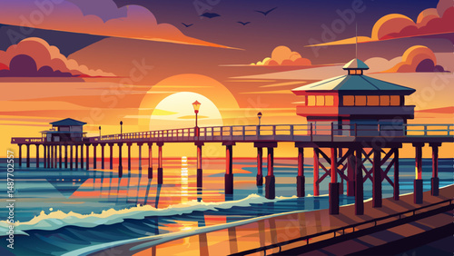 Golden Hour at Huntington Beach Pier: Captivating Sunset Views Over the California Ocean
