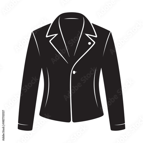 Monochrome illustration of a stylish collared jacket with a zipper opening, Vector black silhouette. with white background