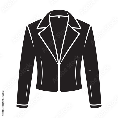 Monochrome illustration of a stylish collared jacket with a zipper opening, Vector black silhouette. with white background