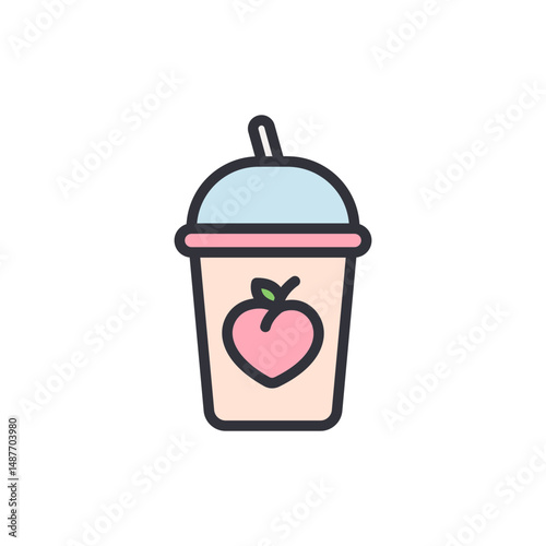 Peach Flavored Smoothie In A Plastic Cup With A Straw Illustration