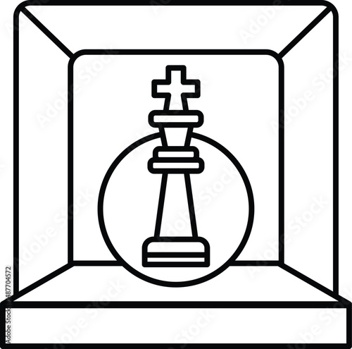 A black and white image of a chess piece in a box