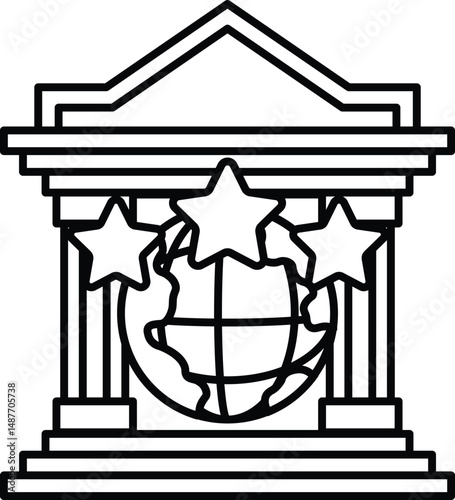A building with a globe and three stars on it