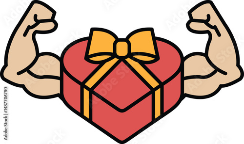 A cartoon of a man with a red box in his arms