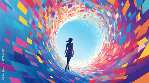 Data streams and infographics rotating in air around a digital strategist 