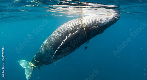 humpback whale,  whale,  entangled, Humpback Whale Entangled in Fishing Net