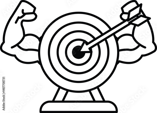 A black and white drawing of a man with his arms raised