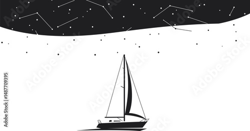 Minimalist Sailing Boat Under Starry Sky