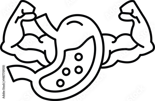 A muscular man is holding a stomach and a heart