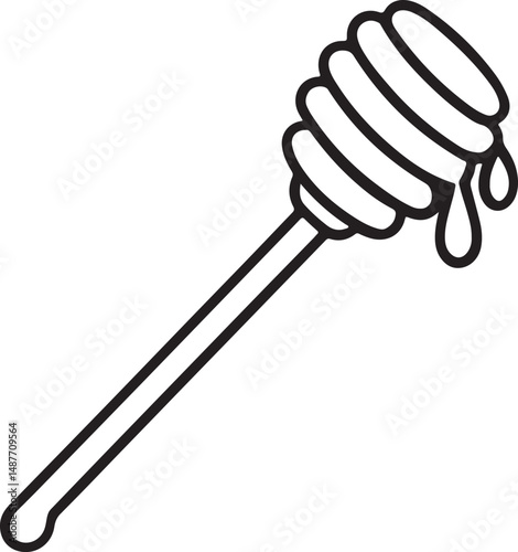 honey dipper stick with dripping honey line art, black outline, vector and illustration, coloring book page line art drawing